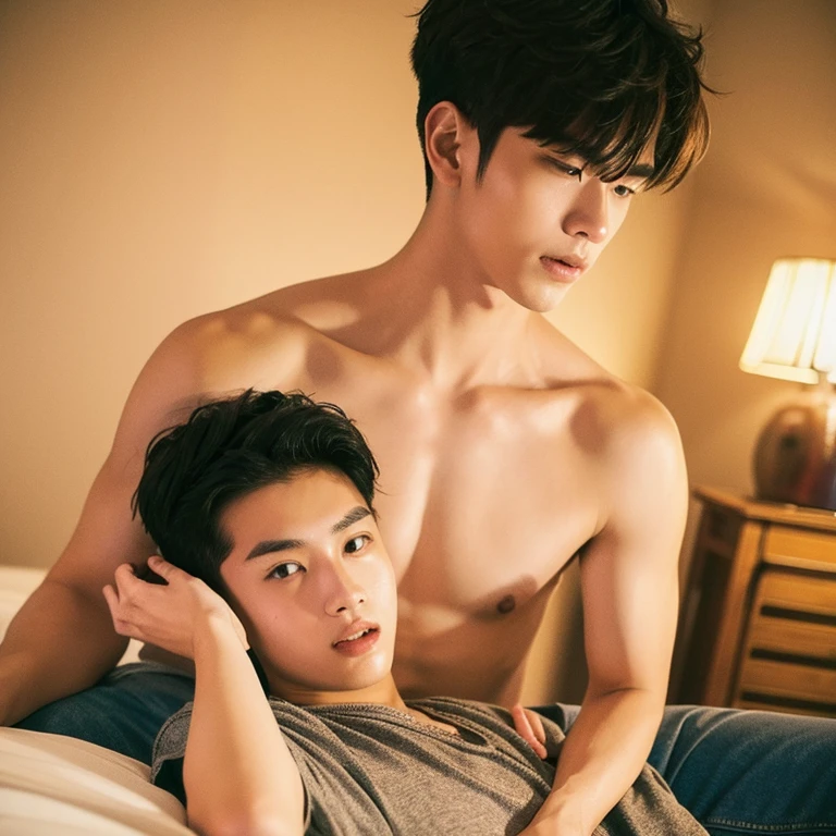 age gay couple, Asian, Korean, not wearing clothes