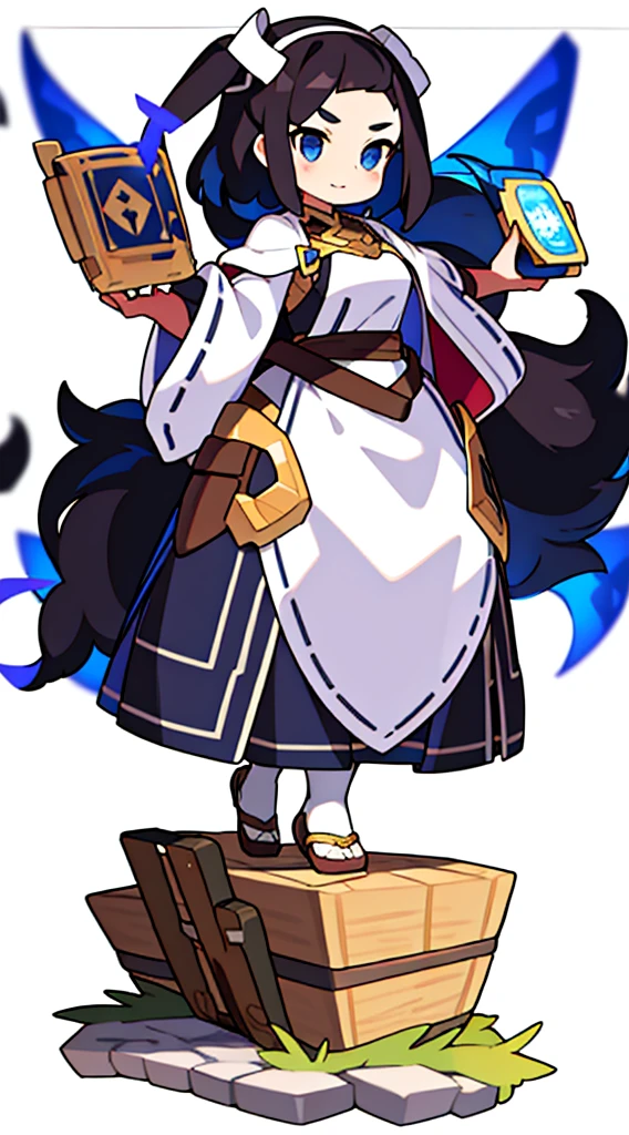 solo female, (((blurry background, white background))), character focus, fantasy clothes, standing, character design, pharmacist, villager,