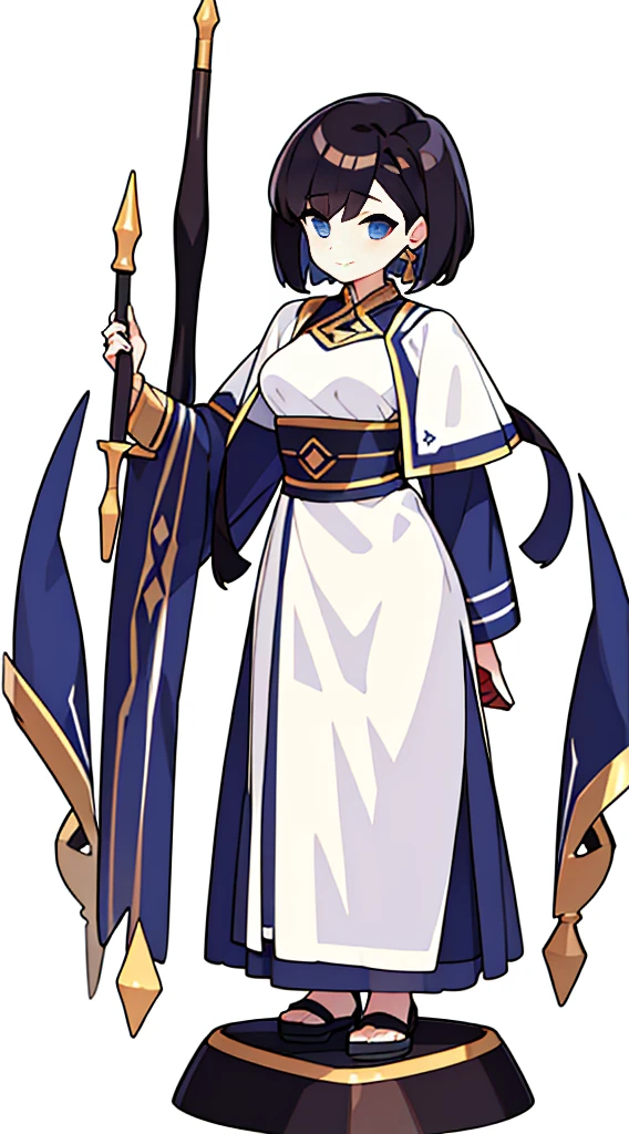 solo woman, (((blurry background, white background))), character focus, fantasy clothes, standing, character design, pharmacist, villager,