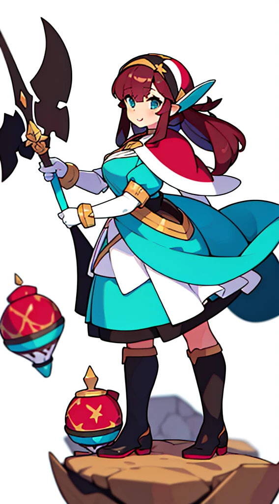 solo woman, (((blurry background, white background))), character focus, fantasy clothes, standing, character design, villager,

