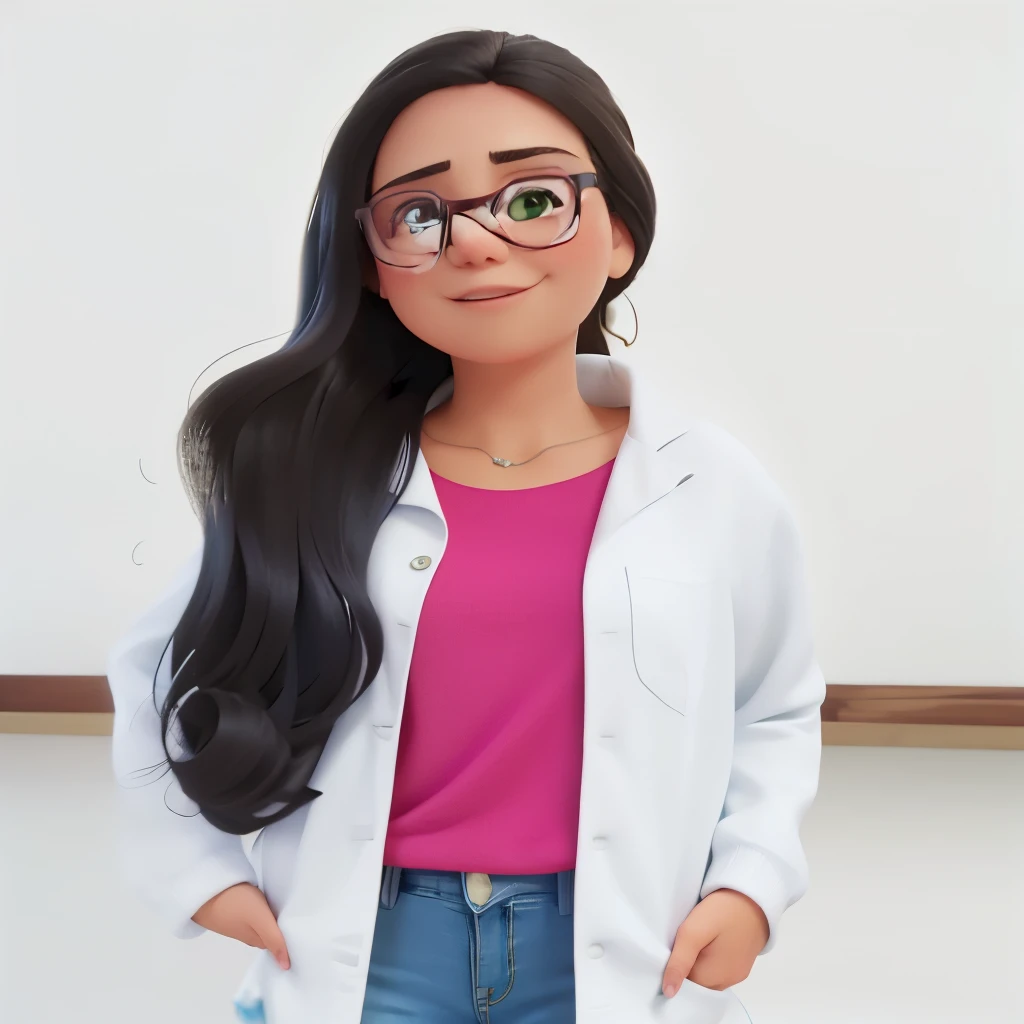 uma mulher com jaleco e jeans em frente a uma parede branca, vestindo jaleco e blusa, doutor, by Amélia Peláez, Alanis Guillen, Adriana Dxim, powder Nándor Katona, fernanda suarez, foto profissional, wearing lab coat and glasses, lorena avarez, embaralhamento dos namorados