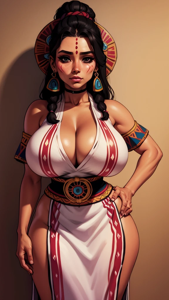 Mayan woman, traje tradicional pueblo maya, mujer milf nativo americana, cara pintada