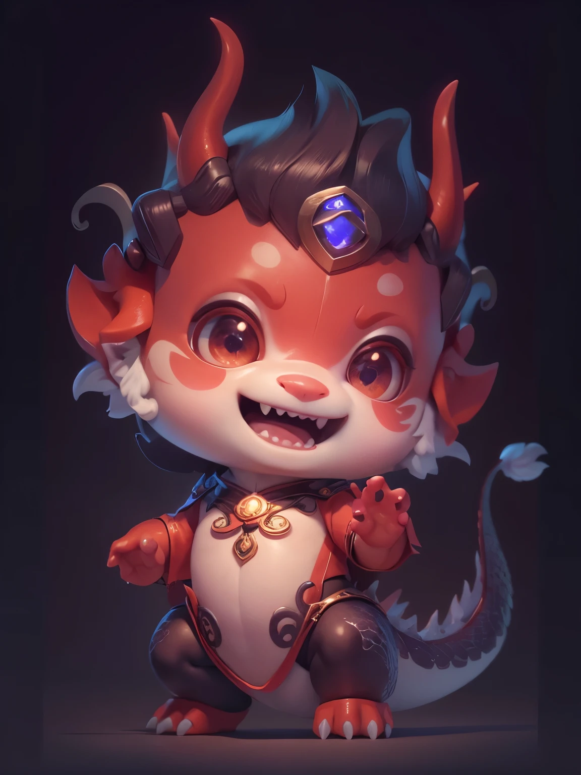 一条有角的红白小dragon的特写, Inspired by Puhua, Lovely numbers, shui mo hua, Popular topics on cgstation, 可爱的小dragon, Lovely and detailed digital art, sha xi, Inspired by Hu Zaobin, dragon, Lovely 3D rendering, cute internet god, giesha demon, bian lian, Cute glowing creatures