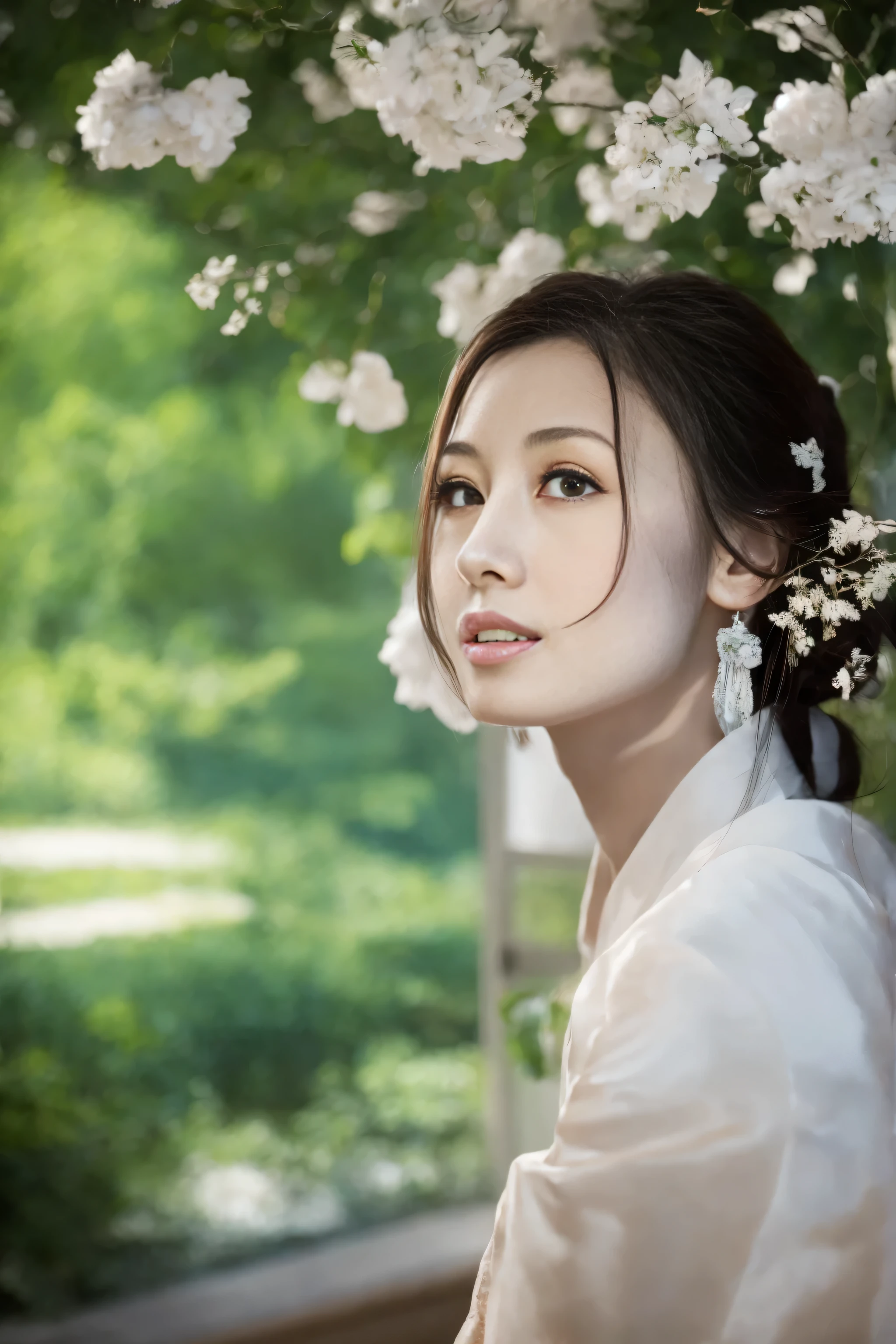 （1 18-year-old female fashion model）， [[[[close up]]]], [[[[]]]], [[[[neck]]]], [[[[Shoulder]]]], perfect eyes, perfect iris，perfect lips，perfect teeth，perfect skin，White skin，Soft headlight，high-density imaging review，girl，((white hanfu))，((Chinese women&#39;hairstyle))，(Various dynamic poses)，Background chinese style interior decoration，Outside the window are green trees and mountains，quality， masterpiece， ultra high resolution，（lifelike： 1.4）， original photo，（超级lifelike细节））， best quality，（pastel colors：1.2）
