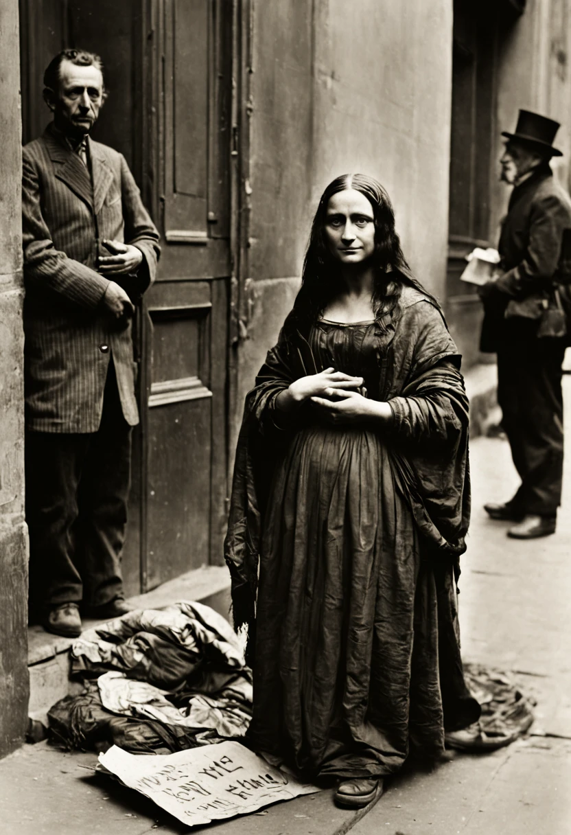 Mona Lisa homeless, begging on street,1900-1917 --ar 5:7