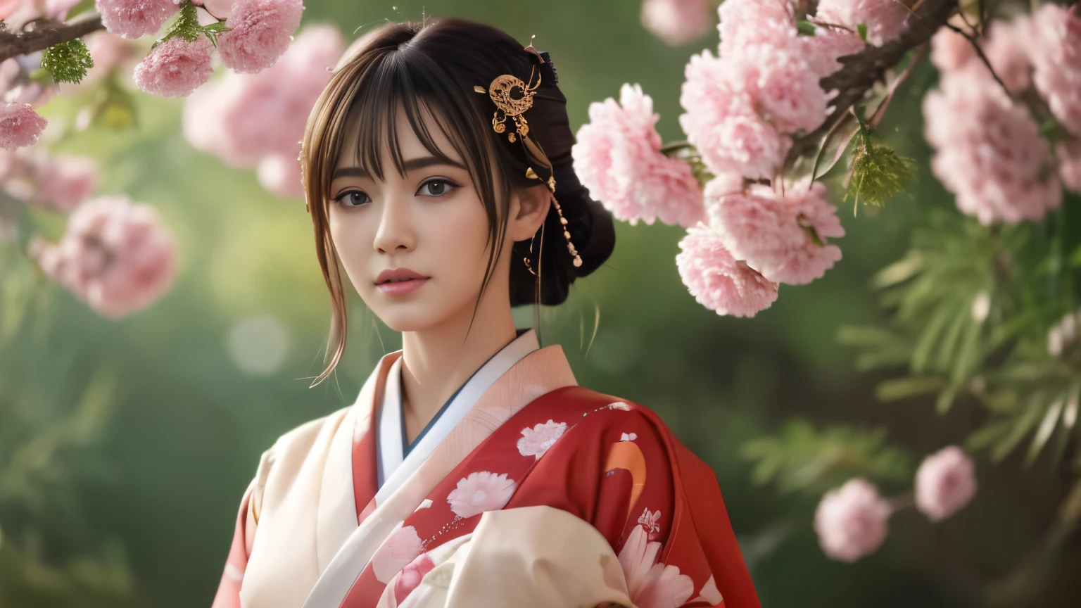 Highly detailed CG unity 8k wallpaper, with the best quality, super detailed pussy, Representative works, Reality, realistic pictures, Highly detailed cute girl, 25 years old, ((japanese, kimono, rush)) , round eyes, large breasts, hair ornaments, 