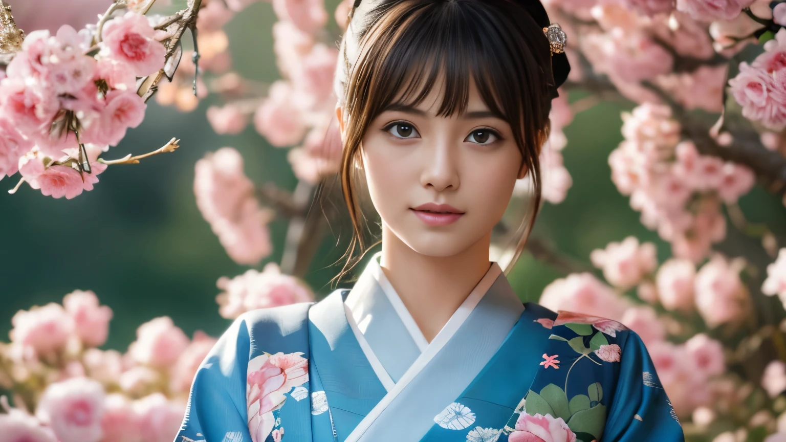 Highly detailed CG unity 8k wallpaper, with the best quality, super detailed pussy, Representative works, Reality, realistic pictures, Highly detailed cute girl, 25 years old, ((japanese, kimono, rush)) , round eyes, large breasts, hair ornaments