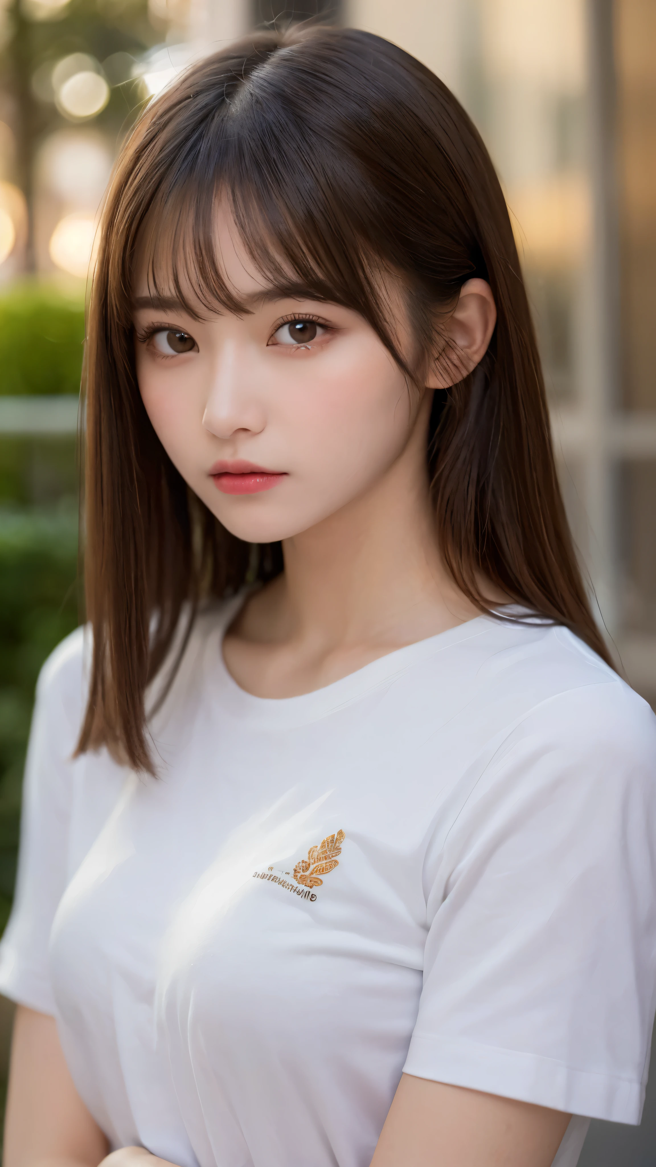 (masterpiece:1.5)、(realistic:1.5)、(highest quality:1.4、8K、RAW photo)、
ultra high resolution、professional lighting、perfect dynamic composition、indoors、
film grain、chromatic aberration、(Bokeh:1.1)、
Frank、Sophisticated、Charm、surreal、high detail、golden ratio、
(1 girl)、slender girl、繊細でCharm女の子、cute woman:1.4、
serious expression、looking at the viewer、
light brown hair、shining hair、Random cute hairstyles、
clear and beautiful skin、skin that looks real、
close your mouth、natural color lip、fine eyes、double eyelid、thin arms、
(wearing a shirt:1.5)