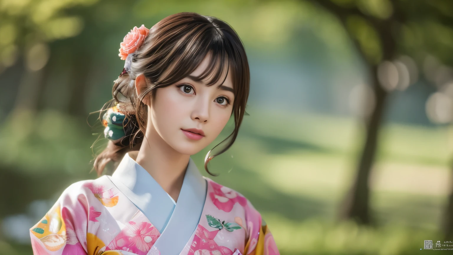 Highly detailed CG unity 8k wallpaper, with the best quality, super detailed pussy, Representative works, Reality, realistic pictures, Highly detailed cute girl, 25 years old, ((japanese, kimono, rush)) , round eyes, large breasts, hair ornaments