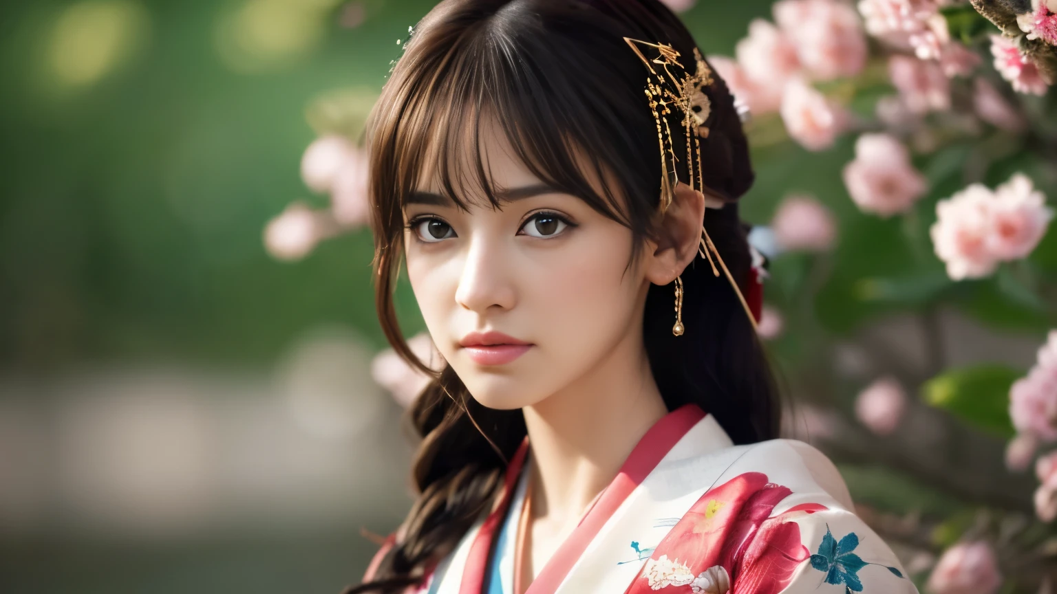 Highly detailed CG unity 8k wallpaper, with the best quality, super detailed pussy, Representative works, Reality, realistic pictures, Highly detailed cute girl, 25 years old, ((japanese, kimono, rush)) , round eyes, large breasts, hair ornaments