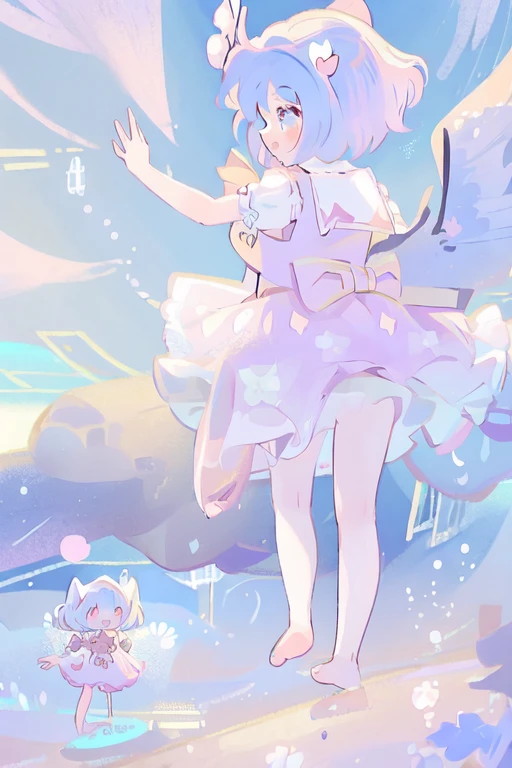 cirno和kirisame_marisa,touhou project two cute girls,Double ,Looking directly at another person,Two people holding each other with their hands,2 girls on the beach,high resolution、Super detailed artwork,She's wearing a ridiculous outfit with ridiculous details,Consists of a pink dress made of transparent lace,The skirt fell down to her feet,white lace, high resolution, Super detailed, most detailed,barefoot,high resolution, Super detailed, most detailed