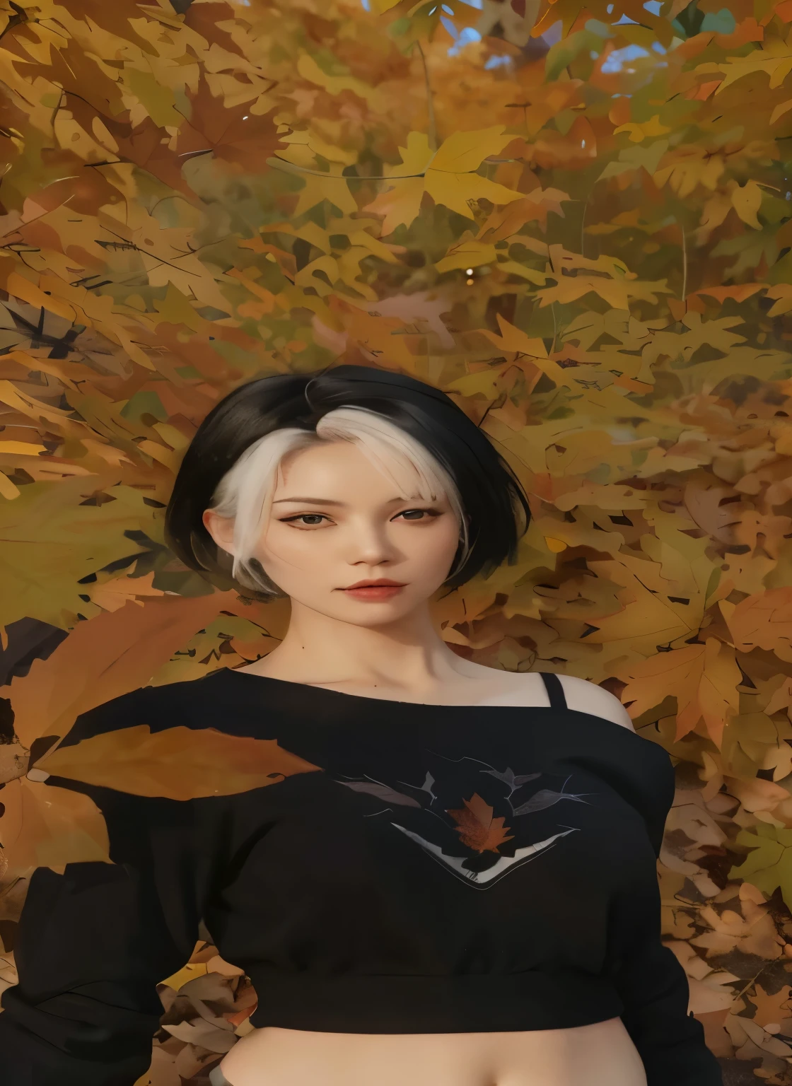 a close up of a woman with a black top and a black skirt, girl with short white hair, with short hair, with short bobbed white hair, white hime cut hairstyle, 🍁 cute, 🤤 girl portrait, artwork in the style of guweiz, girl with white hair, her hair is white, with white long hair, realistic. cheng yi