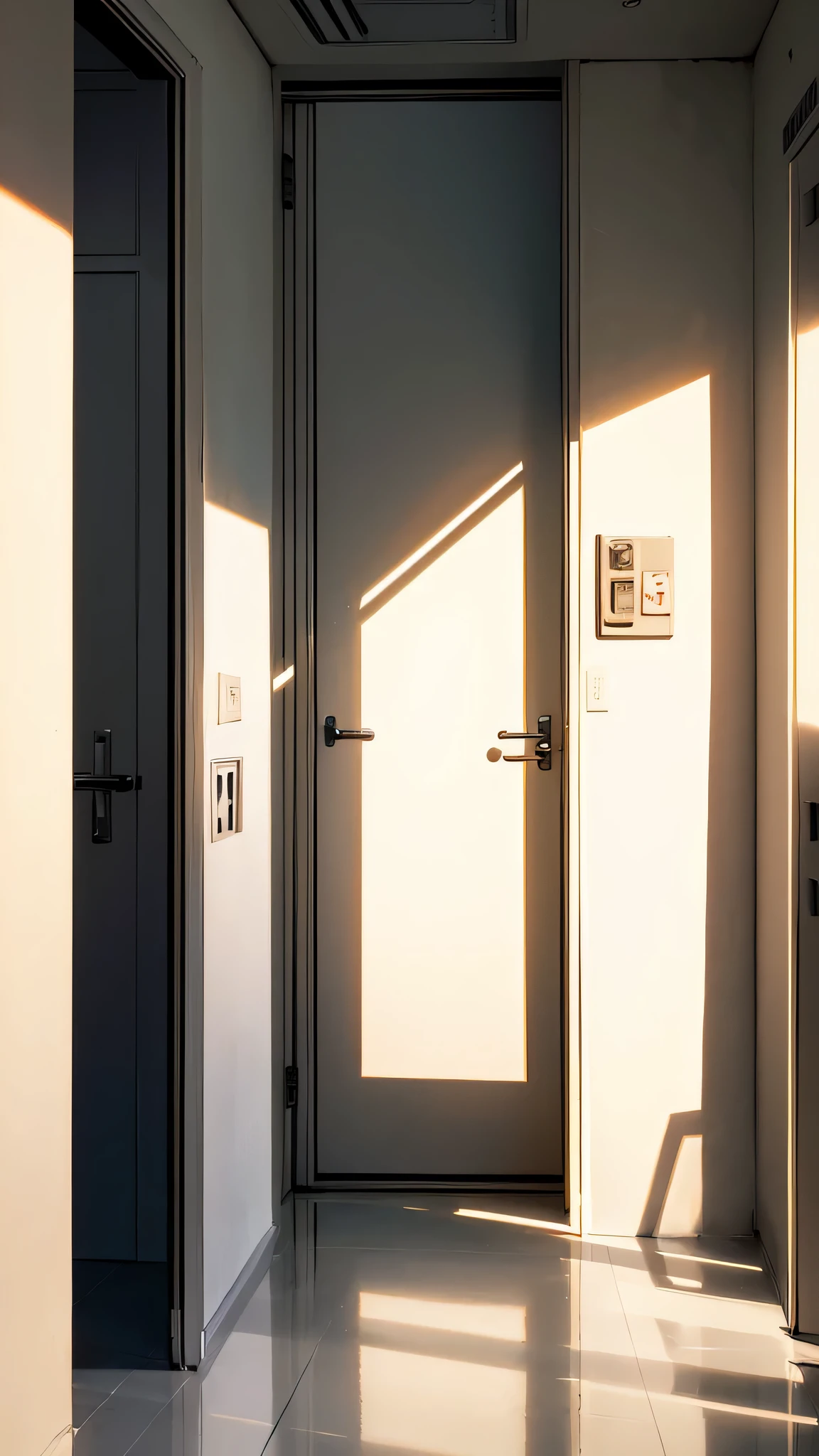 (Horizontal light and shadow,Horizontal light and shadow, ultra high definition, higher, super detailed,masterpiece,rich and colorful,many details),Modern hospital,Inside the white ward,The door to the ward was suddenly pushed open,Medium shots and close-ups