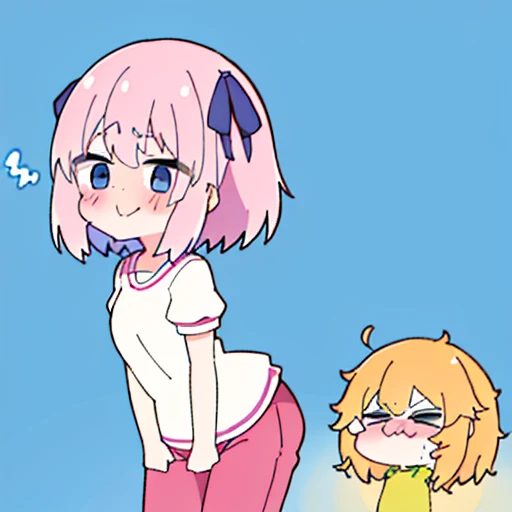 (master piece、super detail、highest quality、8k、32K、High resolution、Kyoto Animation Style Anime Illustration、highest qualityの公式アートの特徴: 1.6)、(caregiver) 、cute女の子 1 人、solo、Are standing、watch viewer、whole body、predecessor、Makeup、cute、: 1.3)、(Loli:1.2)、(cute:1.5)、セクシーなcute女の子、Morning park during a run、shortness of breath、(Sweat)1.4、Satisfied smile、Wearing a light brown sports bra and jogger pants、Transparent shirt、Soft and clean focus、Realistic lighting and shading、Active、dynamism、(light pink hair、twin blade、long hair、hair ribbon、cuteリボン: 1.1)、thin eyebrows、big breasts、women stink、fart、shyness、blush、Gas comes out of the butt、put pressure on your face、lots of gas、whole body写真