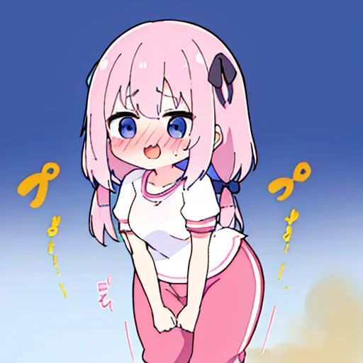 (master piece、super detail、highest quality、8k、32K、High resolution、Kyoto Animation Style Anime Illustration、highest qualityの公式アートの特徴: 1.6)、(caregiver) 、cute女の子 1 人、solo、Are standing、watch viewer、whole body、predecessor、Makeup、cute、: 1.3)、(Loli:1.2)、(cute:1.5)、セクシーなcute女の子、Morning park during a run、shortness of breath、(Sweat)1.4、Satisfied smile、Wearing a light brown sports bra and jogger pants、Transparent shirt、Soft and clean focus、Realistic lighting and shading、Active、dynamism、(light pink hair、twin blade、long hair、hair ribbon、cuteリボン: 1.1)、thin eyebrows、big breasts、women stink、fart、shyness、blush、Gas comes out of the butt、put pressure on your face、lots of gas