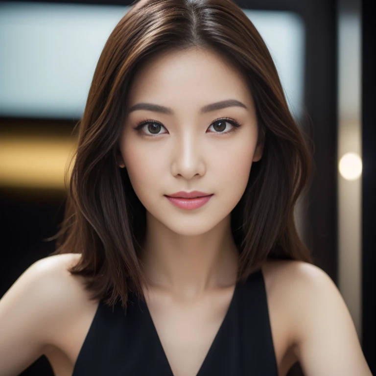 ((Rin)),((highest quality, 8K, masterpiece : 1.3)), sharp focus : 1.2, beautiful woman with perfect figure : 1.4, slim abs : 1.2, ((dark brown hair)), (Natural light : 1.1), Highly detailed face and skin texture, fine eyes, double eyelid、((professional makeup:1.3))、((sexy milf:1.3))、thick lips、lip gloss、eye make up、((long hair)),((black dress)),Inside the cinema、looking for a seat、smile、