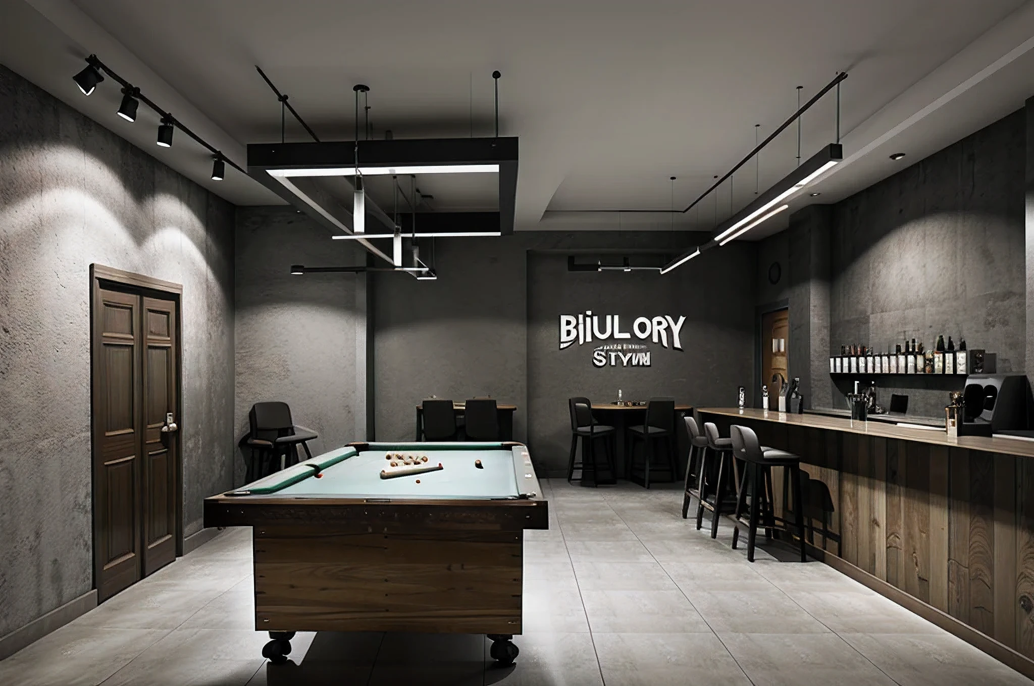 1 biliard bar, ((industry style))