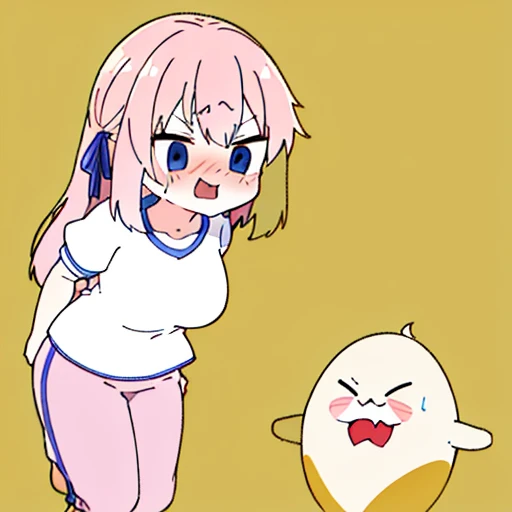 (master piece、super detail、highest quality、8k、32K、High resolution、Kyoto Animation Style Anime Illustration、highest qualityの公式アートの特徴: 1.6)、(caregiver) 、cute女の子 1 人、solo、Are standing、whole body、predecessor、Makeup、cute、: 1.3)、(:1.2)、(cute:1.5)、セクシーなcute女の子、Morning park during a run、shortness of breath、(Sweat)1.4、Satisfied smile、Wearing a light brown sports bra and jogger pants、Transparent shirt、Soft and clean focus、Realistic lighting and shading、Active、dynamism、(light pink hair、twin blade、long hair、hair ribbon、cuteリボン: 1.1)、thin eyebrows、big breasts、women stink、fart、shyness、blush、Gas comes out of the butt、put pressure on your face、lots of gas、big belly