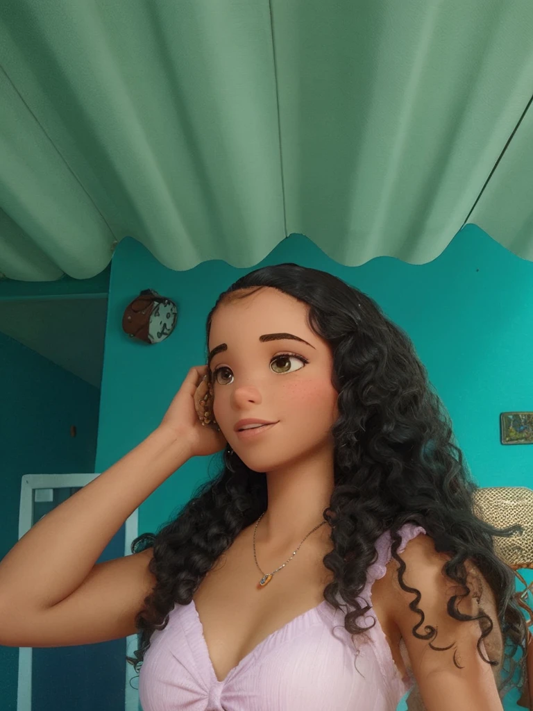 Personaje de pixar, morena, cabello rizado 