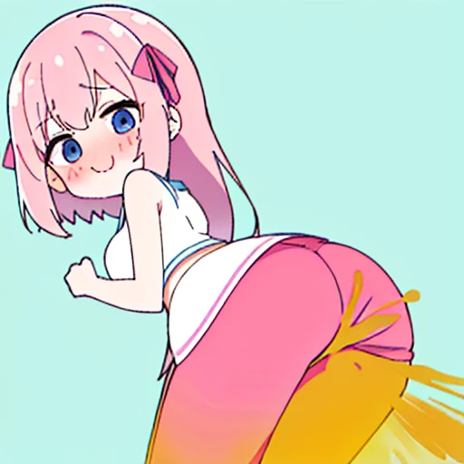 (master piece、super detail、highest quality、8k、32K、High resolution、Kyoto Animation Style Anime Illustration、highest qualityの公式アートの特徴: 1.6)、(caregiver) 、cute女の子 1 人、solo、Are standing、whole body、predecessor、Makeup、cute、: 1.3)、(:1.2)、(cute:1.5)、セクシーなcute女の子、Morning park during a run、shortness of breath、(Sweat)1.4、Satisfied smile、Wearing a light brown sports bra and jogger pants、Transparent shirt、Soft and clean focus、Realistic lighting and shading、Active、dynamism、(light pink hair、twin blade、long hair、hair ribbon、cuteリボン: 1.1)、thin eyebrows、big breasts、women stink、fart、shyness、blush、Gas comes out of the butt、put pressure on your face、lots of gas、