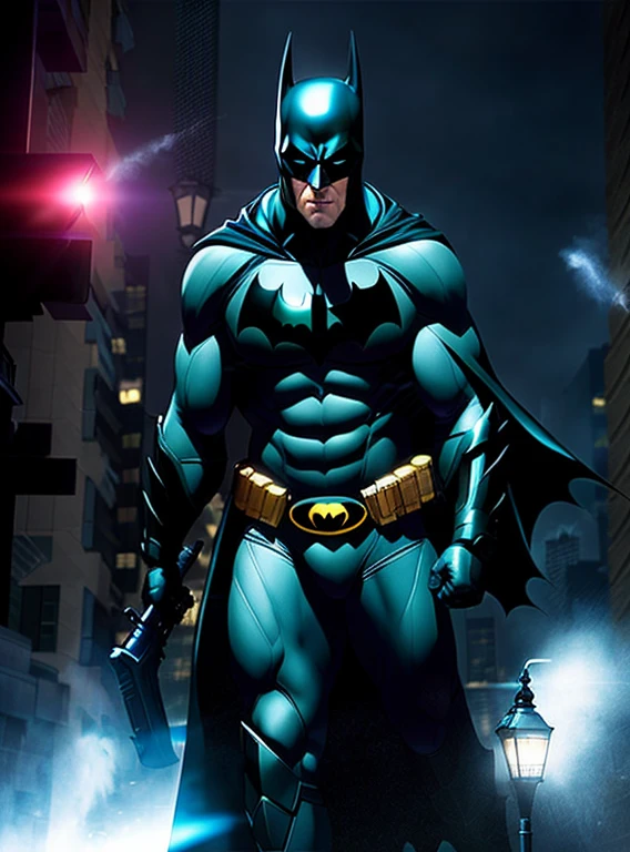 batman standing in a city at night with a flashlight, portrait of batman, batman with guns, batman portrait, batman wielding axe, the batman, from movie batman, dwayne johnson as batman, film still of batman, batman, nighttime in gotham city, in batman comic book, in batman movie still cinematic, style of raymond swanland, cyberpunk batman, in batman : arkham knight