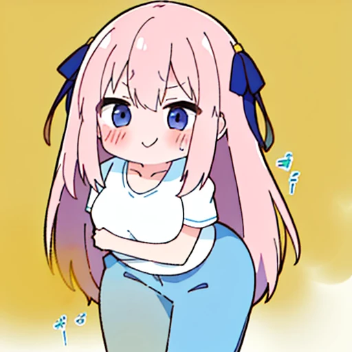 (master piece、super detail、highest quality、8k、32K、High resolution、Kyoto Animation Style Anime Illustration、highest qualityの公式アートの特徴: 1.6)、(caregiver) 、cute女の子 1 人、solo、Are standing、whole body、predecessor、Makeup、cute、: 1.3)、(Loli:1.2)、(cute:1.5)、セクシーなcute女の子、Morning park during a run、shortness of breath、(Sweat)1.4、Satisfied smile、Wearing a light brown sports bra and jogger pants、Transparent shirt、Soft and clean focus、Realistic lighting and shading、Active、dynamism、(light pink hair、twin blade、long hair、hair ribbon、cuteリボン: 1.1)、thin eyebrows、big breasts、women stink、fart、shyness、blush、Gas comes out of the butt、put pressure on your face、lots of gas、My body trembles