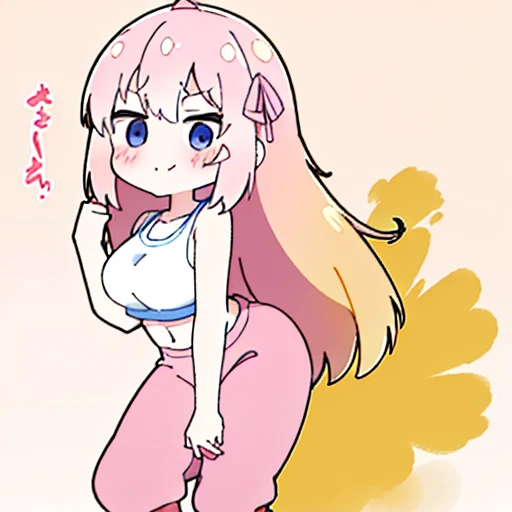 (master piece、super detail、highest quality、8k、32K、High resolution、Kyoto Animation Style Anime Illustration、highest qualityの公式アートの特徴: 1.6)、(caregiver) 、cute女の子 1 人、solo、Are standing、whole body、predecessor、Makeup、cute、: 1.3)、(Loli:1.2)、(cute:1.5)、セクシーなcute女の子、Morning park during a run、shortness of breath、(Sweat)1.4、Satisfied smile、Wearing a light brown sports bra and jogger pants、Transparent shirt、Soft and clean focus、Realistic lighting and shading、Active、dynamism、(light pink hair、twin blade、long hair、hair ribbon、cuteリボン: 1.1)、thin eyebrows、big breasts、women stink、fart、shyness、blush、Gas comes out of the butt、put pressure on your face、lots of gas、My body trembles、