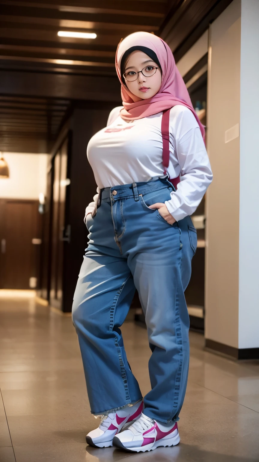 Gadis berhijab syariah, chubby, dada besar tembem, paha besar tembem, HD, pipi tembem, tato, hijab, paha besar, latin, pantat besar, memakai sneakers, tubuh yang indah, tembam, dada besar, glasses, kulit putih mulus, lembut, standing,