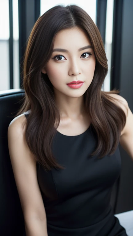 ((Rin)),((highest quality, 8K, masterpiece : 1.3)), sharp focus : 1.2, beautiful woman with perfect figure : 1.4, slim abs : 1.2, ((dark brown hair)), (Natural light : 1.1), Highly detailed face and skin texture, fine eyes, double eyelid、((professional makeup:1.3))、((sexy milf:1.3))、thick lips、lip gloss、eye make up、((long hair)),((black dress)),Inside the cinema、Seats、look for、