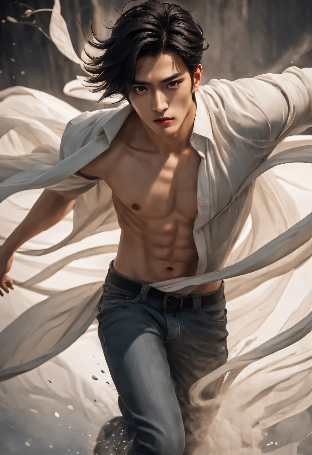 1 man, (male model) hot skin, masterpiece, best quality, most handsome man in the world, by Shen Quan, perfect body, beautiful male model, an attractive man 18-24 years old aesthetic, blossoms in spring, green fields, spring, plains, trees, flowers, blue sky, rough and handsome young man in white transparent robe, white transparent fabric, shirtless jacket shoulders, exposed chest muscles, exposed thighposed transparent white briefs)), (male focus), (smooth body)), smile, super cute, dynamic pose, cool and seductive, dramatic lighting, full body shot, full body shoot, young face, full body, body hairless, skinny tall, fit body, dominant, white or white skin, young face, firm body, hd, natural flesh tone, soft light, highly detailed, looking at the audience, photography, detailed skin, real person, realistic, photorealistic realistic, crazy detail, facial detail, hype maximization, hype surrealism, film, telephoto, lighting complex detail , Highly detailed, Highly detailed, Digital painting, artstation, concept art, smooth, sharp focus, illustration, Unreal Engine 5, 8K, art by Ross Tran and Greg Rutkowski and Alphonse Mucha, UHD, 8k, Show men only .8k Ultra HD, DSLR, dim lighting, high quality, film grain, Fujifilm XT3, male fan, 2-person, two-person model.