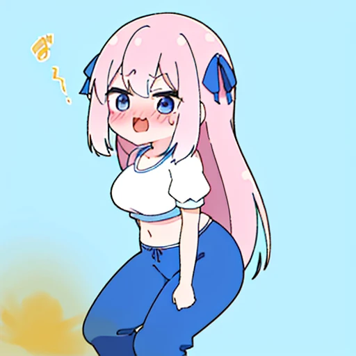 (master piece、super detail、highest quality、8k、32K、High resolution、Kyoto Animation Style Anime Illustration、highest qualityの公式アートの特徴: 1.6)、(caregiver) 、cute女の子 1 人、solo、Are standing、whole body、predecessor、Makeup、cute、: 1.3)、(:1.2)、(cute:1.5)、セクシーなcute女の子、Morning park during a run、shortness of breath、(Sweat)1.4、Satisfied smile、Wearing a light brown sports bra and jogger pants、Transparent shirt、Soft and clean focus、Realistic lighting and shading、Active、dynamism、(light pink hair、twin blade、long hair、hair ribbon、cuteリボン: 1.1)、thin eyebrows、big breasts、women stink、fart、shyness、blush、Gas comes out of the butt、put pressure on your face、lots of gas、My body trembles、