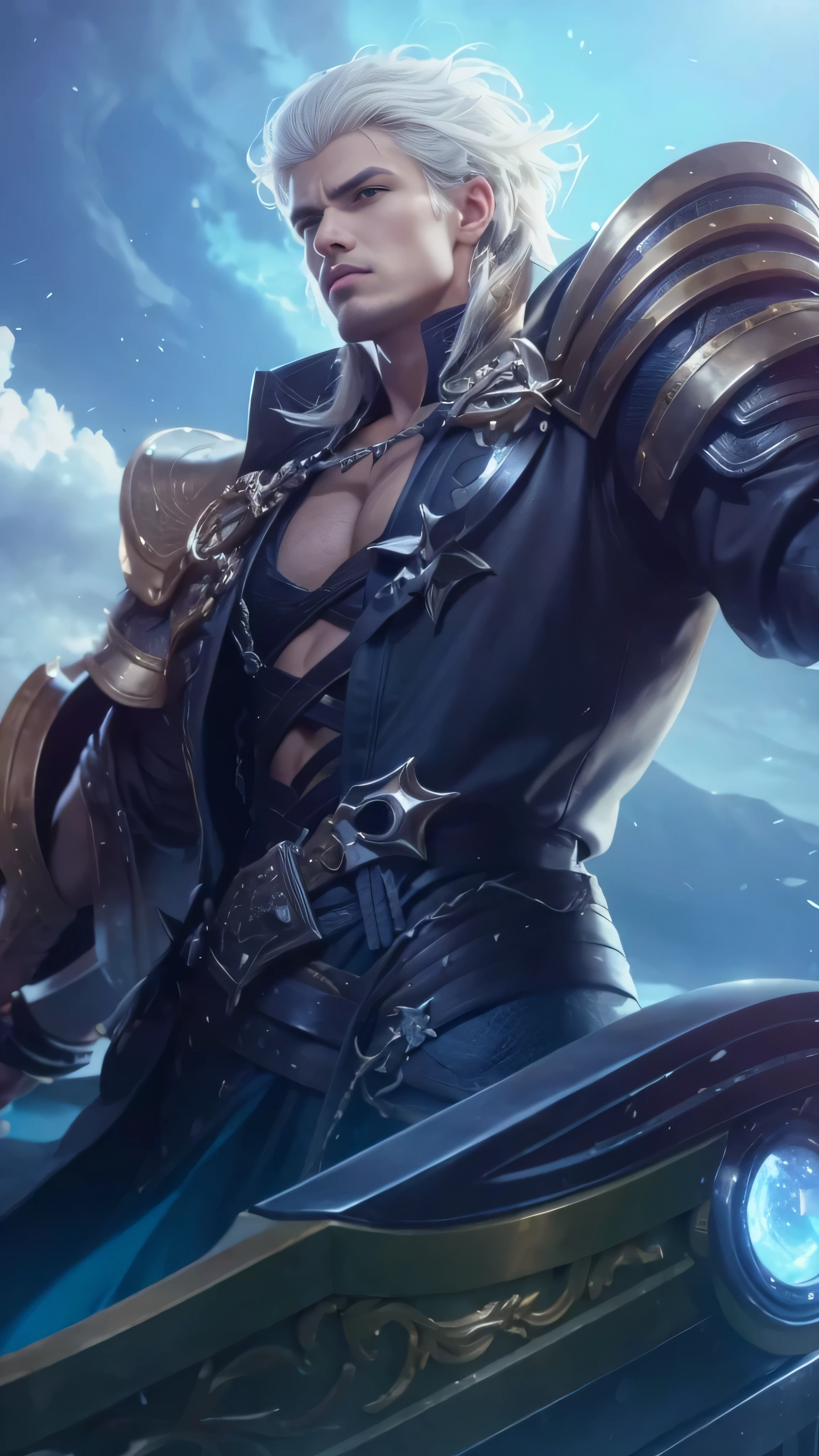 male focus, 8k, very detailed, close-up shot of a person holding a sword