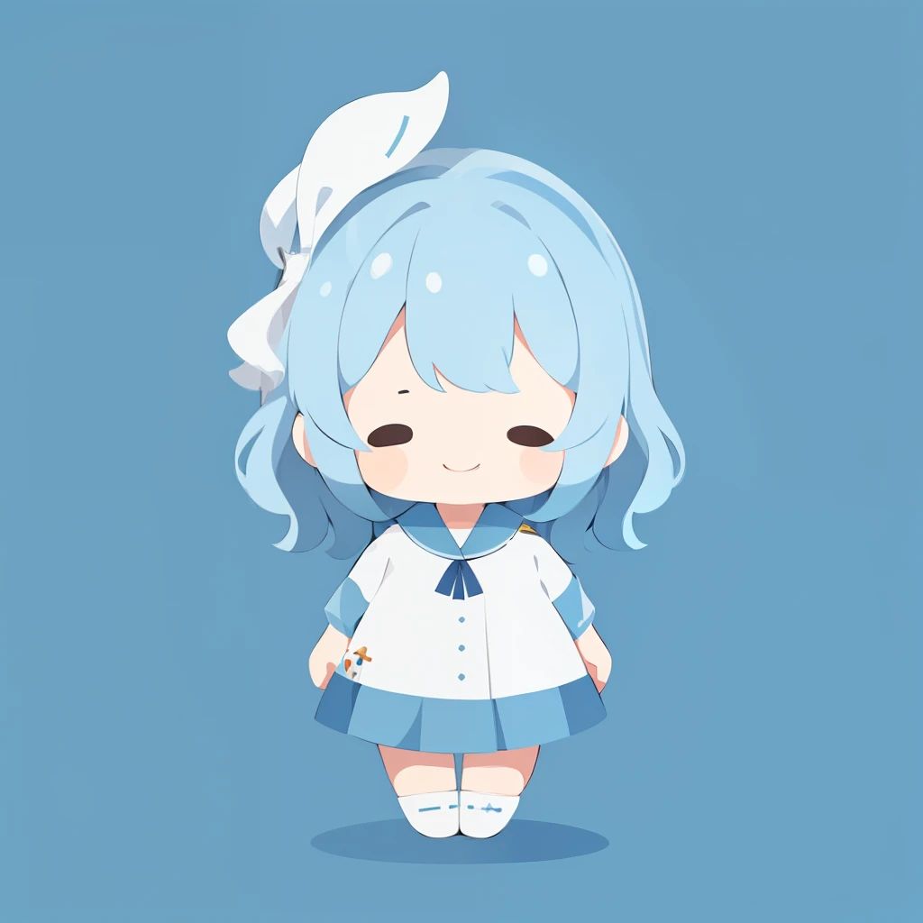 flat avatar, 1 girl, Smile, 綺麗なwhite色の髪((medium hair)), Ribbon on the head,very cute designed clothes((light blue and white)),simple background((white)), cute girl、Deformed.