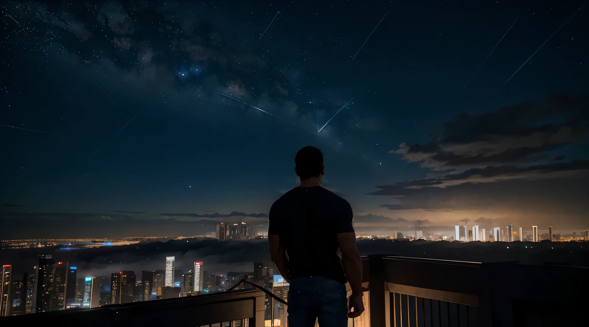 beautiful night sky full of stars, shooting star