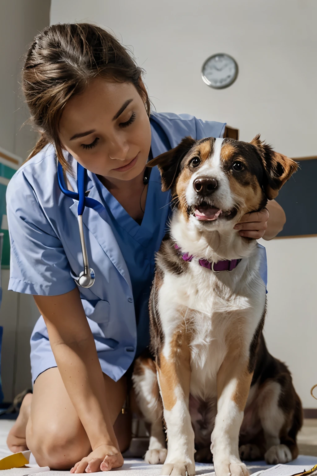 create a banner for me where a veterinarian is carrying out exams on the client's pet