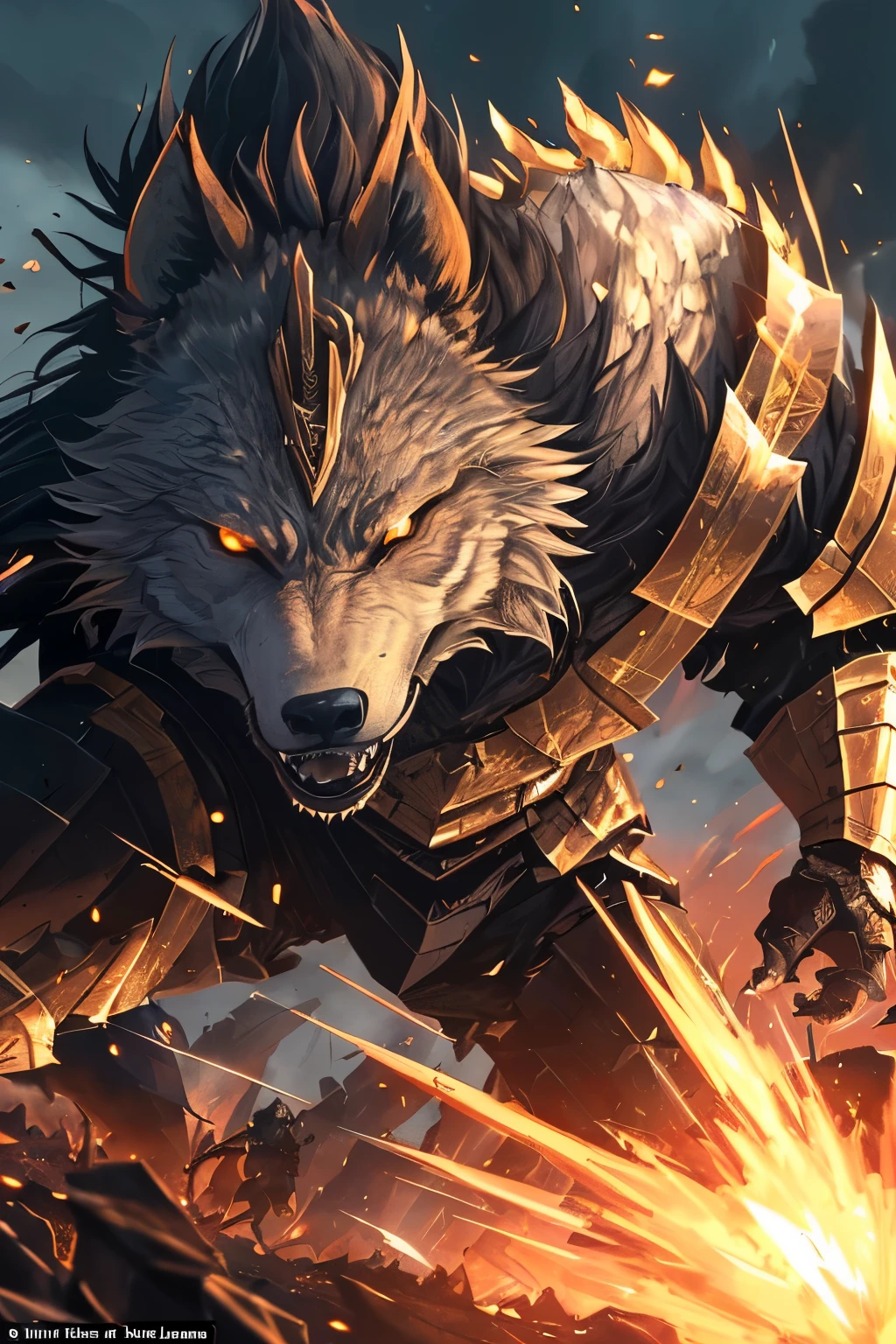((Epic Battle)), ((Intense Battle)), First character is a ((Mighty and Indomitable Warrior)), adorned in a ((Gleaming and Reflective Armor)). With an expression full of ((Burning Hatred)), the warrior tightly grips the neck of the second character, a ((Wild and Ferocious Werewolf)) who fights with untamed strength. This thrilling confrontation takes place in the midst of an ((Expansive Open Field)), adding to the grandeur and intensity of the scene. As if lifted from a ((Cinematic Masterpiece)), this ((Ultra-Detailed)) and ((High-Definition)) image captures the essence of the fierce battle. The raw power and emotion are brought to life in a dramatic ((Film-like
