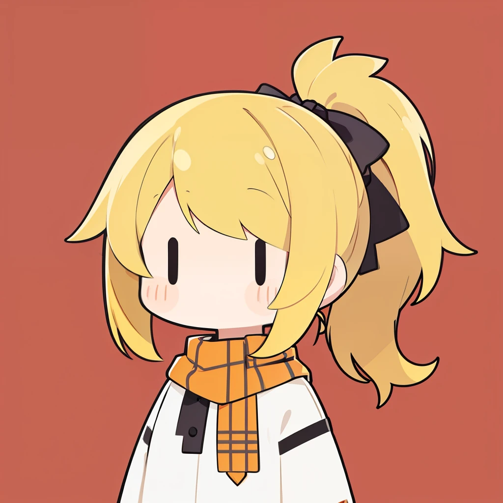 flat avatar, 1 girl, nervous expression, yellow hair((ponytail)), orange scarf ribbon on head、Fashionable Design Clothing((and white)),simple background((white)), Cute Girl.