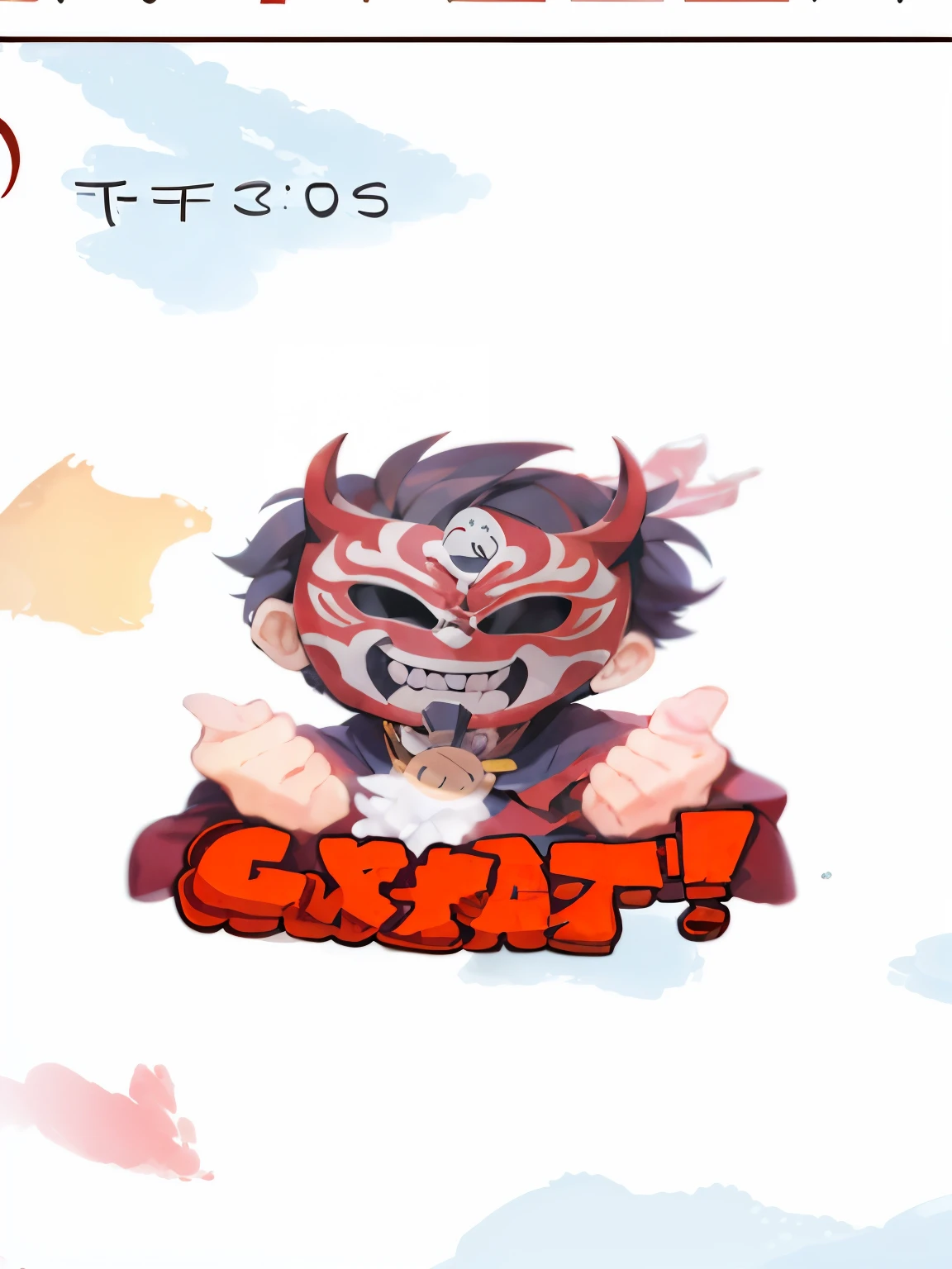 There is a picture of a cartoon character wearing a mask, Villain wearing red ghost mask,holding a magnifying glass, good quality ), [[[[smile]]]], great soul, logo design, Tengu mask, become a great, High quality fan art, SSSS.grid angle, Have a great time, 8k!!