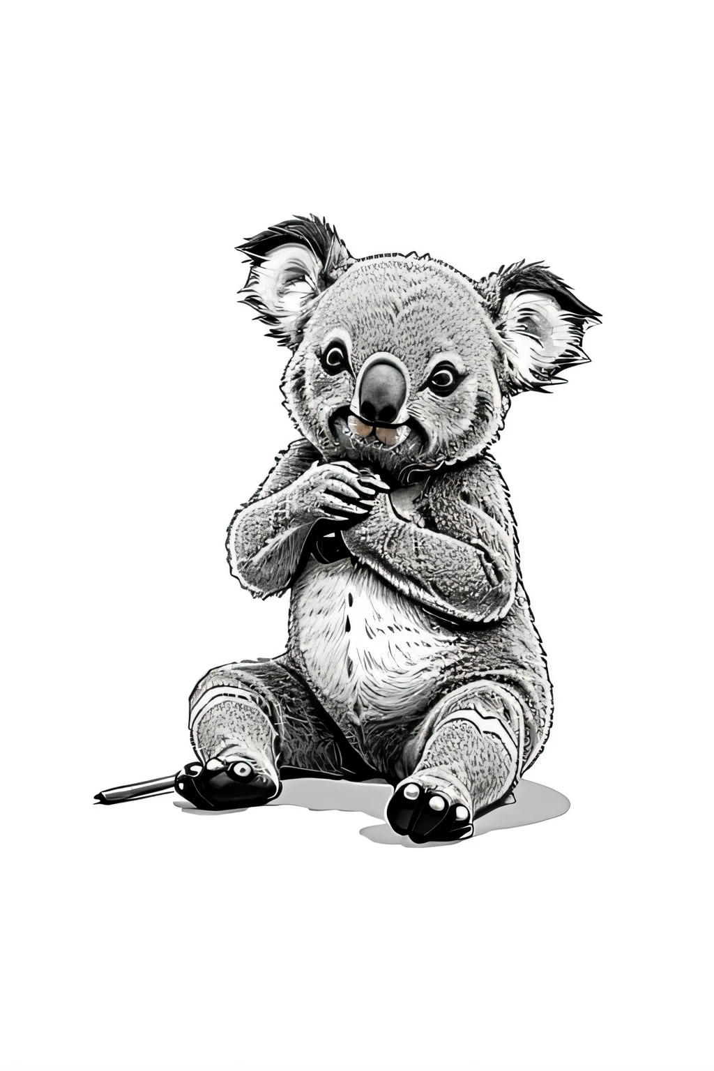 Sleepy koala, coloring book page, simple
and clean line art, children drawing book. Black
and white, crisp black lines, sharp lines. Simple
coloring page for kids, featuring a cartoon style