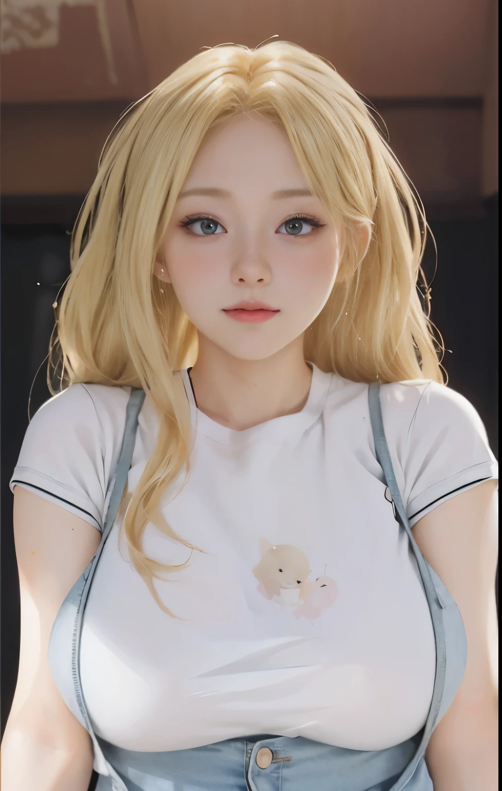 a close up of a woman with blonde hair and a white shirt, kawaii realistic portrait, blonde anime girl with long hair, painted in anime painter studio, digital anime illustration, 🤤 girl portrait, marin kitagawa fanart, made with anime painter studio, semirealistic anime style, soft anime illustration, lofi portrait, gwen stacy, loish art style, semi realistic anime