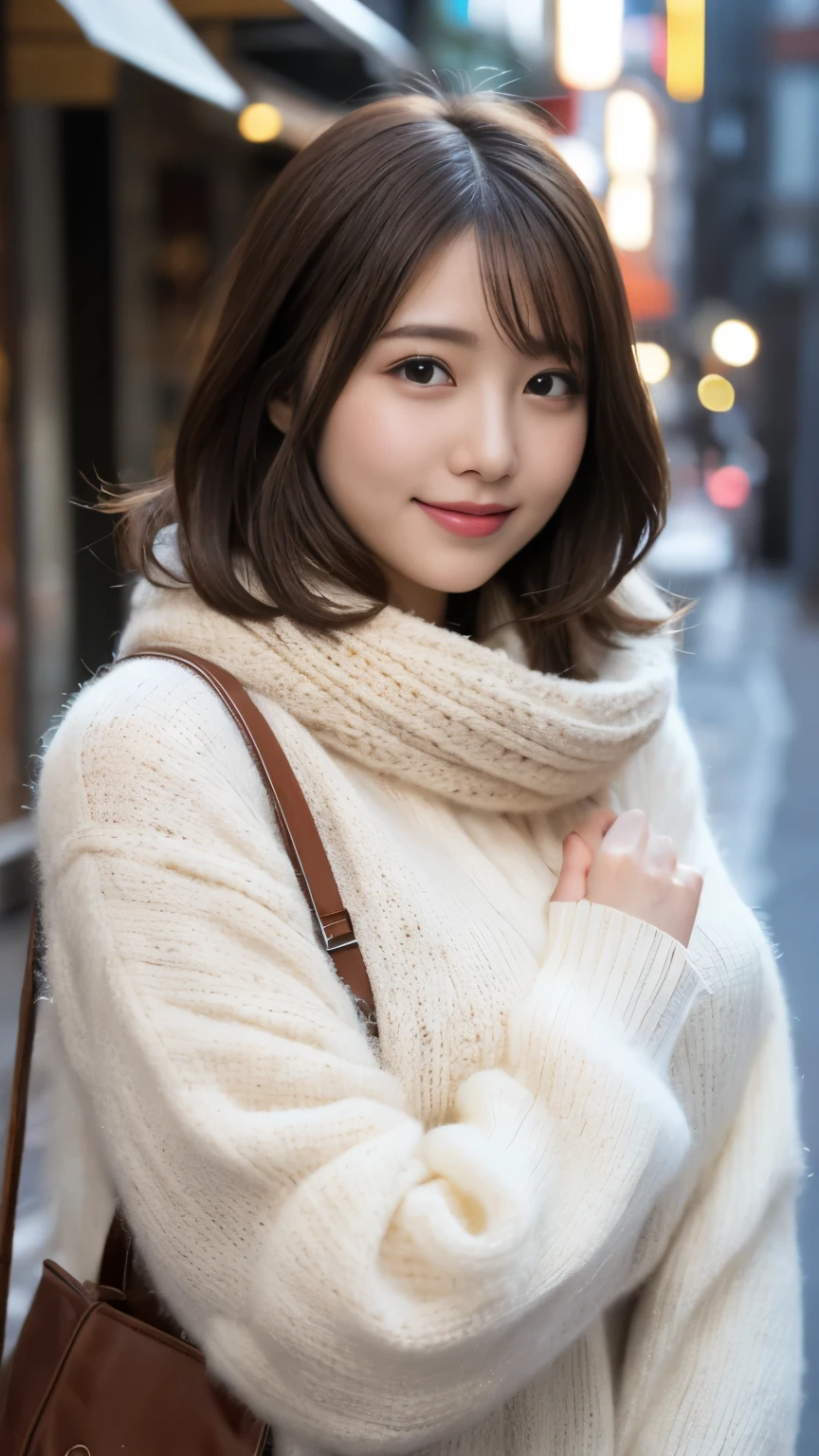  highest quality、disorganized、super detailed、finely、High resolution、8k wallpaper、perfect dynamic composition、beautiful and fine eyes、Gorgeous white fluffy Tokyo winter clothes、medium hair、big breasts、Scarf、natural color lip、bold sexy pose、smile、Cafe、Japanese、15 year old girl、cute、sexy shot looking at camera、Always blur the background、perfect and beautiful face,Take only the face、beautiful and detailed face、slim face and style