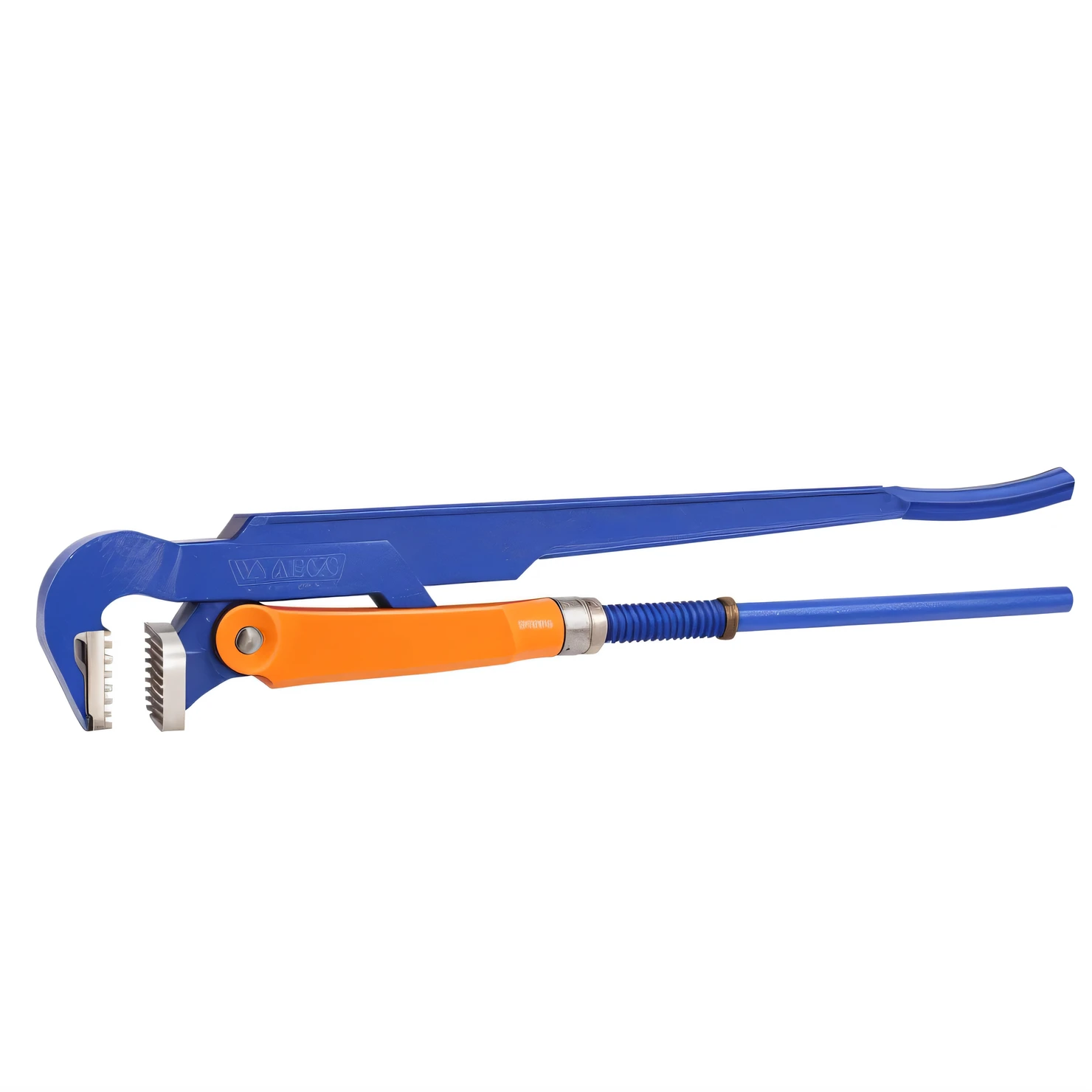 Close up of blue and orange pipe cutting machine on white background, wrench, crescent wrench, wrenches, hammers, tools, Thousand households, full image, high tech, high tech, wrench, 3 0 0 mm, 300mm, Age 3 0, Professional grade, 200mm, 2 0 0 mm, 200mm，light and shadow