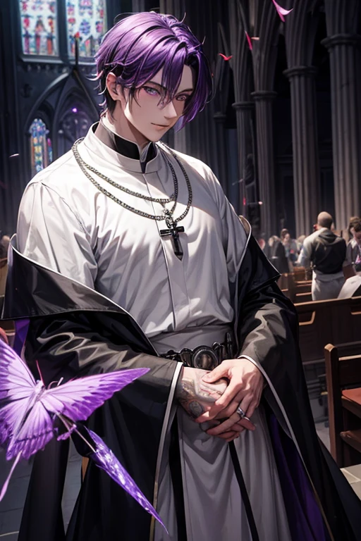 priest.devil.purple eyes. devil. Male in his 30s.American. priest. Cathedral