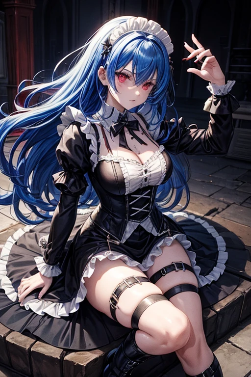 Maid. devil. devilhunter.Gothic.hunter.dark. pistol. crucifixion. punk.Curly hair. long hair. From head to toe.devilhunter.Blue-haired.