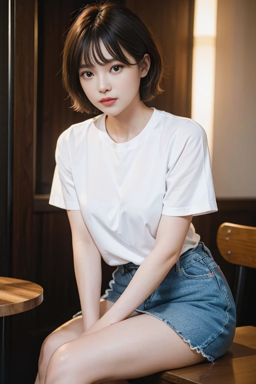 short-cut hair,Beautiful,K-pop idol,japanese idol,Japanese actress,high resolution,Beautiful skin,8k,RAW photo,best quality,masterpiece,realistic,photo-realistic,clear,professional lighting,best quality,ultra high res,Drink coffee,Date at a coffee shop