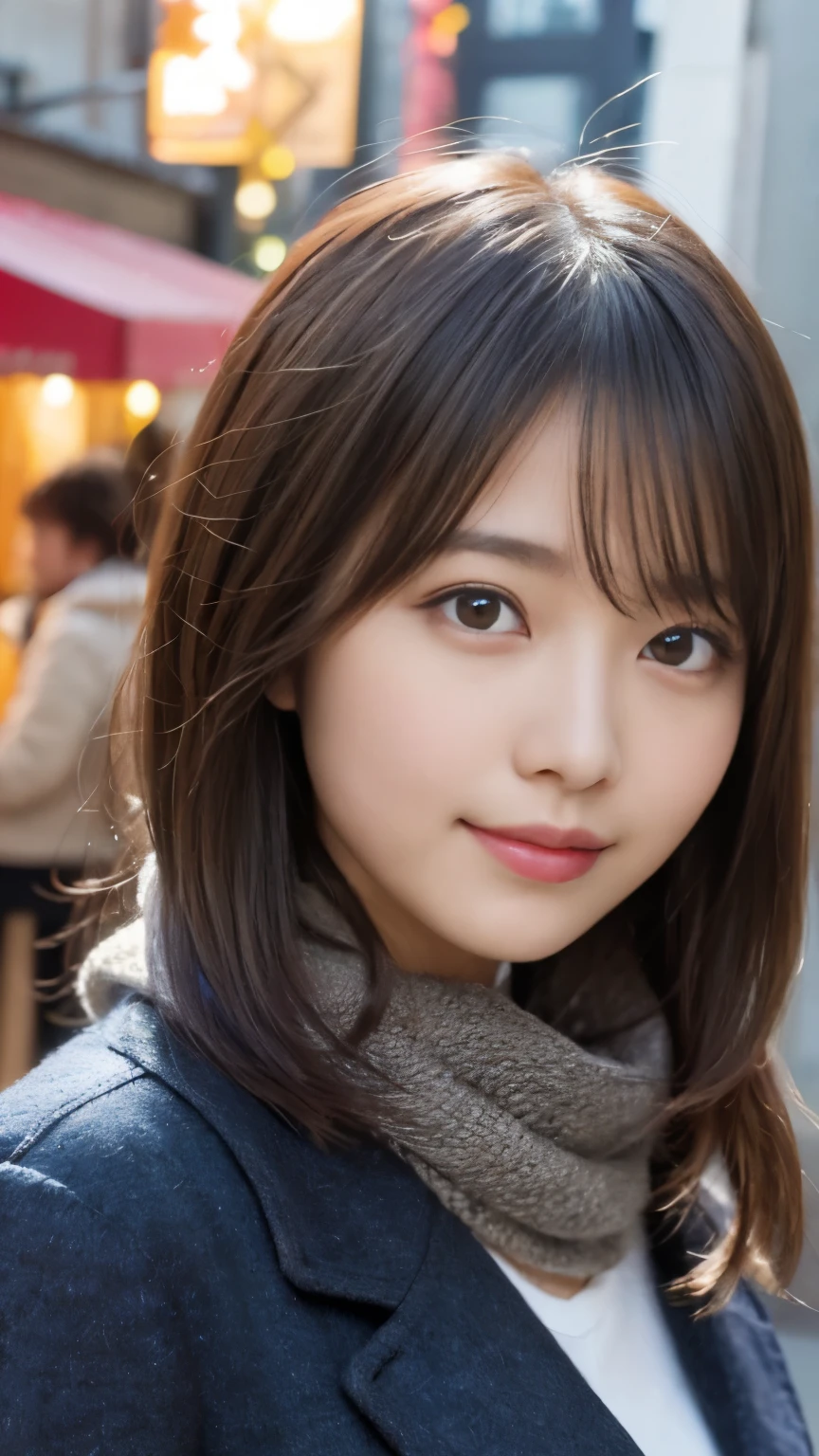  highest quality、disorganized、super detailed、finely、High resolution、8k wallpaper、perfect dynamic composition、beautiful and fine eyes、Gorgeous knit Korean winter clothes、medium hair、big breasts、Scarf、natural color lip、bold sexy pose、smile、Cafe、Japanese、15 year old girl、cute、sexy shot looking at camera、Always blur the background、perfect and beautiful face,Take only the face、beautiful and detailed face、slim face and style