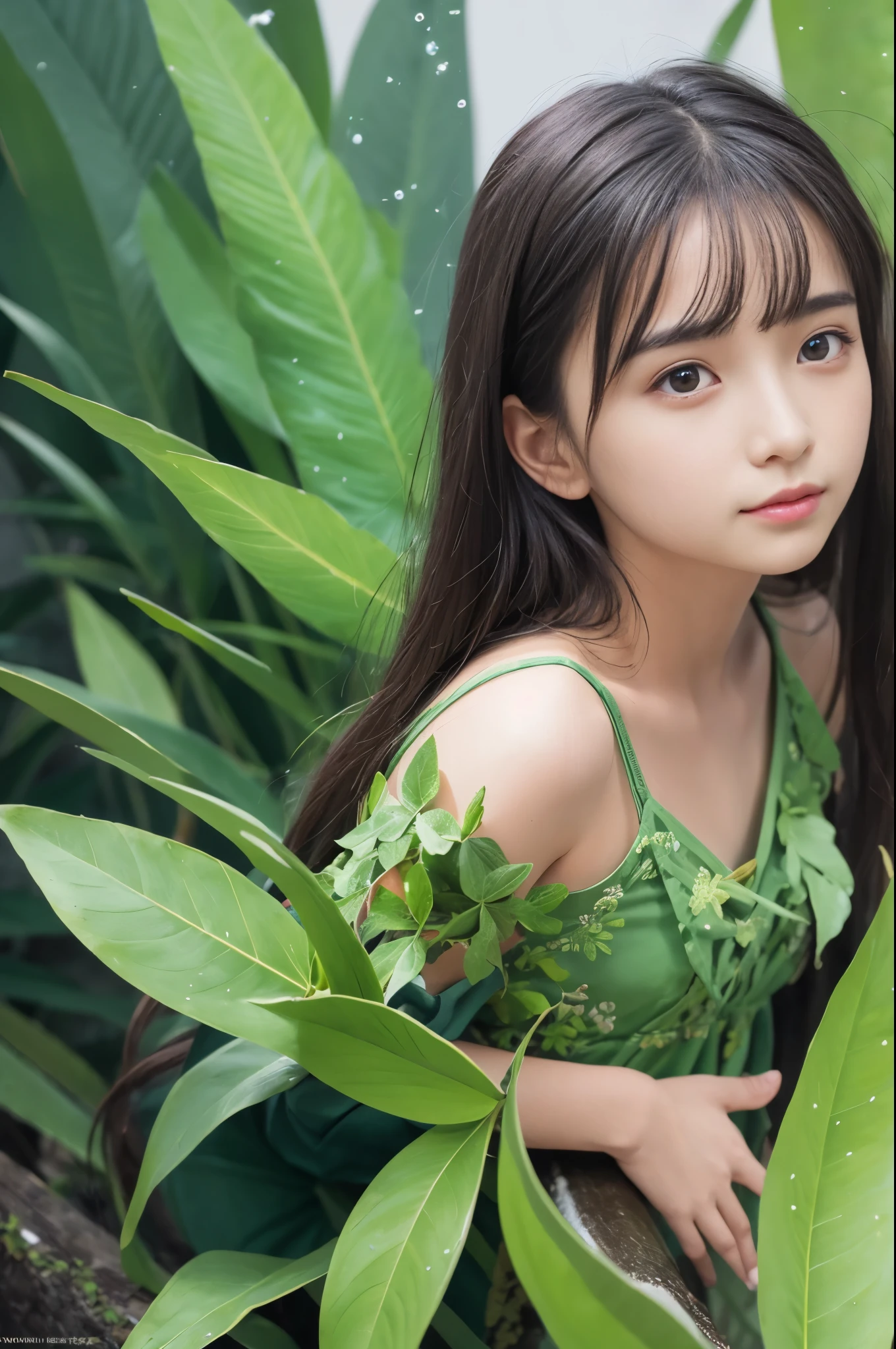 (8K、Live shooting、realistic:1.25)、1 girl、A fairy like a  girl with a beautiful face.、Floating in the air and looking down from above、fairy wings are transparent、shy smile、whole body、luminous costume、lip gloss、Glossy skin、highest quality、ultra high resolution、