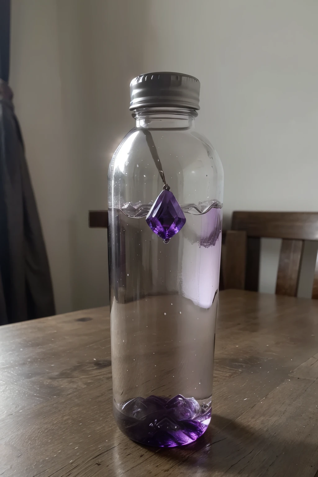 ((best quality)), ((masterpiece)), (detailed), amethyst,water bottle,No one comes out,I put crystal in it, Colors are gray and pink