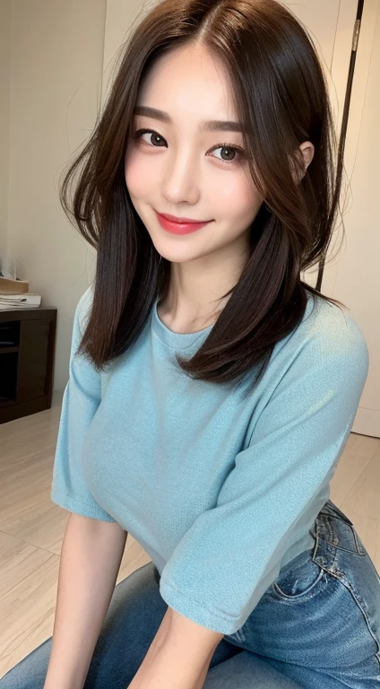 ((Best Quality, 8K, Masterpiece: 1.3)), 1girl, Slim Abs Beauty: 1.3, (Hairstyle Casual, Big Breasts: 1.2), Dress: 1.1, Super Fine Face, Delicate Eyes, Double Eyelids, Smile, Home