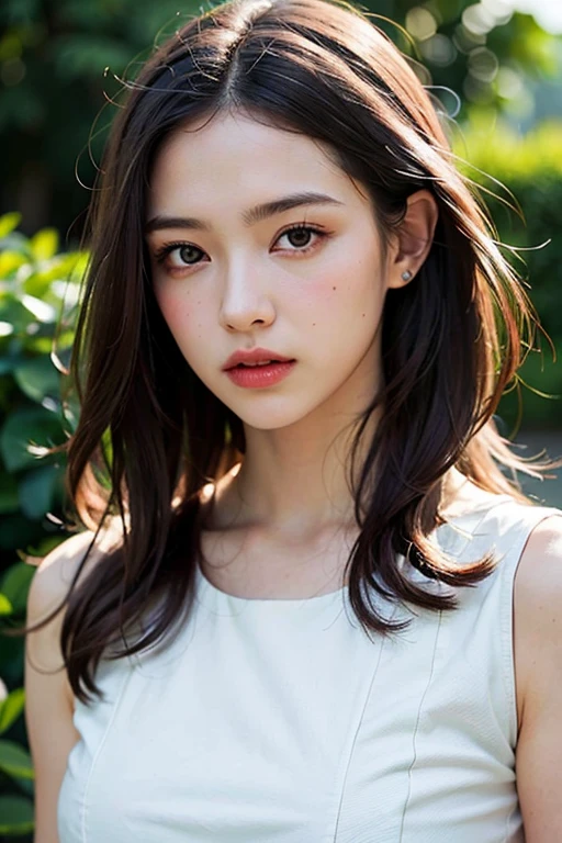 NSFW, best quality,masterpiece,extremely detailed,high res,4k,ultra high res,detailed shadow,ultra realistic,realistic,dramatic lighting,1girl,solo,detailed face,realistic eyes,realistic skin,white dress,purple hair,dynamic pose, whimsical details, slicked hair, full shot, toe, mesmerizing, shallow depth of field, contrapposto, professional model, face front, portrait,